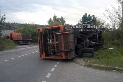 Под Белгородом перевернулся мусоровоз Под Белгородом перевернулся мусоровоз
