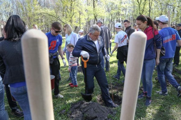 В парке Ленина мэр Константин Полежаев вместе с горожанами сажал деревья